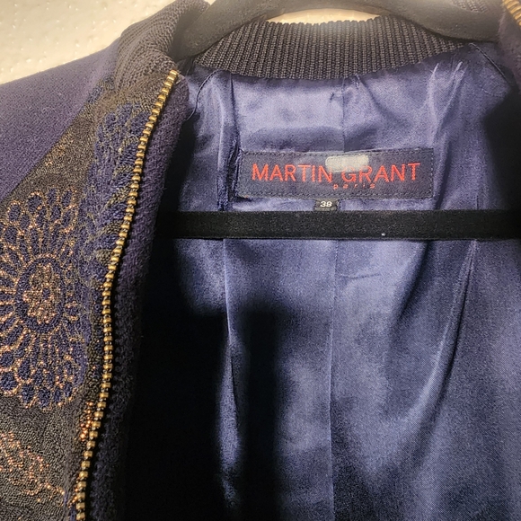 Martin Grant Floral Copper Brocade Luxe Bomber Jacket in Midnight Blue. Size 38 - Picture 6 of 9